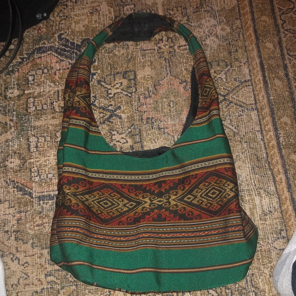 Ethnic Patterned Green Shoulder Bag